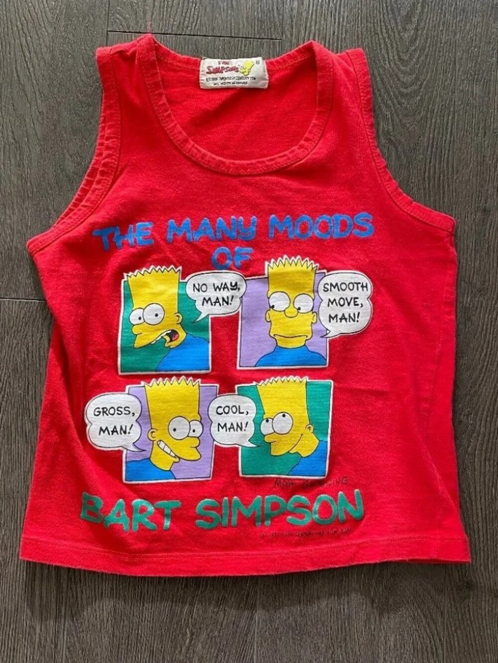 vintage 1992 bart simpson kids tank top label size 6